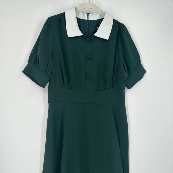 ALEXIA ADMOR Green Azure Emery A-Line Midi Dress Womens Size 12 Retro Pin up - Picture 13 of 14